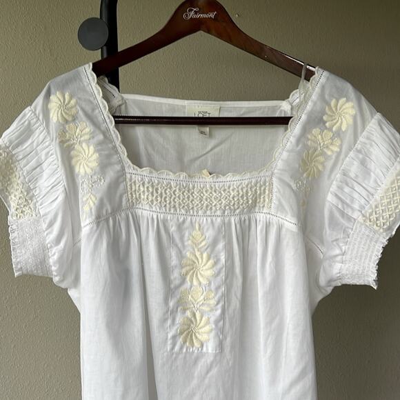 NWT LOFT by Ann Taylor White Embroidered Women's Mexican Peasant Top - size XXL - Picture 4 of 10